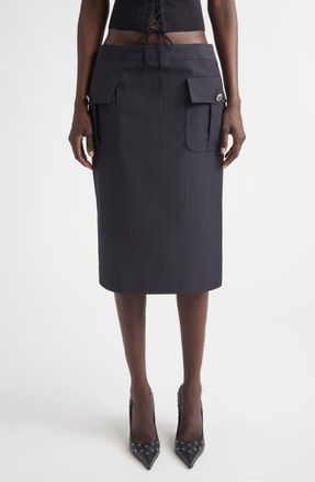Alexander McQueen Pinstripe Wool & Mohair Cargo Pencil Skirt in Navy at Nordstrom, Size 10 Us