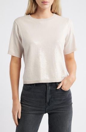 Sanctuary Sparkle Short Sleeve Sequin Sweater in Mother Of Pearl at Nordstrom Rack, Size Xx-Large P