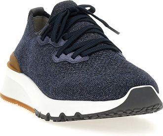 Brunello Cucinelli Mens Blue Cotton Athletic Sneakers