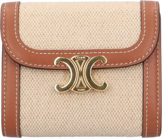 Celine Beige Brown Canvas Leather Wallet (Tri-Fold) (Pre-Owned)