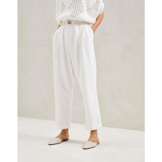Brunello Cucinelli WomenS Natural Cotton Tapered Trousers, Size XXL