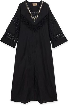 Fortela Alice Cotton Silk Embroidered Dress in Black at Nordstrom, Size 40 Eu