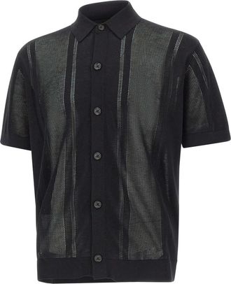 Paolo Pecora Zijden en Katoenen Gebreide Shirt - Heren - Vesten - Zwart - XL - Katoen - Truien & Vesten