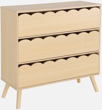 Sweeek Sweeek - C&oacute;moda Infantil Efecto Madera Con Patas De Pino, 3 Cajones, Azur, Natural, 80x30x79 Cm
