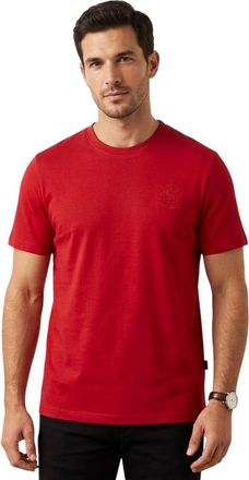 Aquascutum Heren Geborduurd Logo Katoenen T-Shirt (Rood)