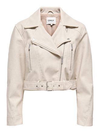 Only Lederimitatjacke ONLY ONLPAULINE FAUX LEATHER JACKET CC OTW, Damen, Gr. XL, pumice stone, Web, Obermaterial: 100% Polyester, unifarben, kurz, V-Aussch