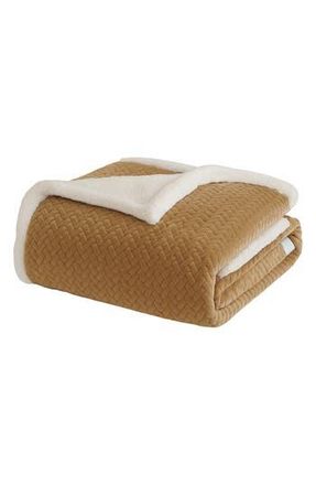 Luxury Home Braided Chevron Microplush Faux Shearling Throw Blanket in Taupe at Nordstrom Rack