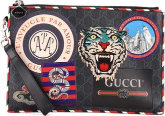 Gucci Clutch Night Courrier in tela cerata GG con applicazione - Nero