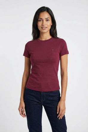 Tommy Jeans Kurzarmshirt TOMMY JEANS TJW SLIM C-NECK TEE, Damen, Gr. XL (42), lavish cerise, Single Jersey, Obermaterial: 100% Baumwolle, unifarben, slim fit h&uuml;ft