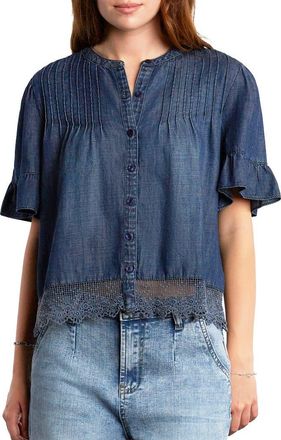 BILLY T Pleat Button-Up Top in Dusk Denim at Nordstrom, Size X-Large