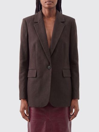 Co Single-Breasted Cropped Blazer in Visse and Linen Blend with Peak Lapels