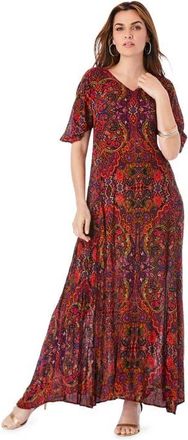 Roaman's Plus Size Hand Crinkled Flutter Sleeve Maxi Dress in Multi Mirrored Medallion at Nordstrom, Size 28