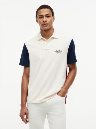 Tommy Hilfiger Mens Classic Fit Colorblock Pique Polo - White - L