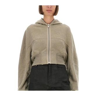 Rick Owens Cropped Drawstring Hoodie - Dames - Sweatshirts & Hoodies - Grijs - Maat: XS Katoen