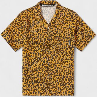 Palm Angels Mens Palm Angels Cheetah Bowling Shirt Orange - Size: 40/Regular