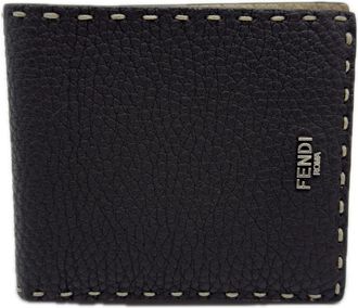 Fendi Selleria Gray Beige Leather Bill Wallet (Bi-Fold) (Pre-Owned)
