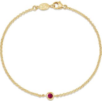 Dower & Hall Single Ruby Dewdrop Chain Bracelet in Yellow Gold Vermeil at Nordstrom, Size 7.25