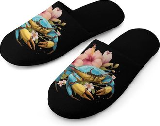 Generic Crab Flower Mens Slippers Warm Non-Slip Houes Shose Spa Slipper for Home Bedroom