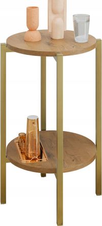 OEM Mesita Auxiliar Redonda Moderna Con Estante, 35x35x62 Cm, Metal Dorado