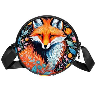 Generic Circle Crossbody Bag for Women, Fox Small Sling Bag Daypack with Zipper Adjustable Shoulder Straps Casual Ladies Girls Round Purse