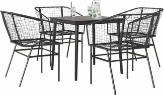 vidaXL Juego De Comedor Jard&iacute;n 5 Piezas Rat&aacute;n Sint&eacute;tico Vidrio Negro Vidaxl
