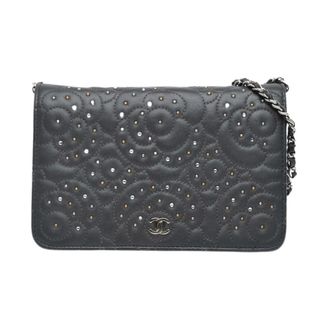 Chanel Pre-owned Studded Lambskin Camellia Wallet On Chain - Dames - Pre-owned - Zwart - Maat: ONE Size Leer