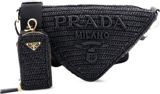 Prada Triangle Logo Zip Crochet Raffia Small crossbody bag - Nero