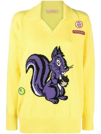 Cormio squirrel intarsia knit jumper - Yellow