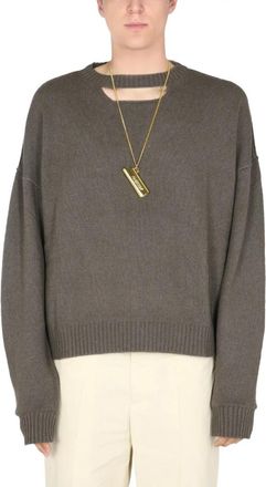 AMBUSH Crew Neck Front Cut Out D - Heren - Ronde hals truien - Groen - M - Wol - Truien & Vesten