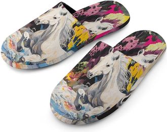 Generic Running Horses Artistic Fantasy River Mens House Slippers Slip Indoor Slipper On Shoes Warm Outdoor