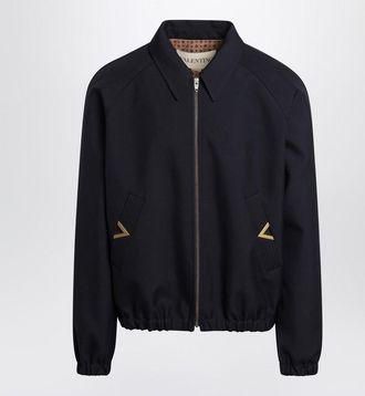 Valentino Garavani Navy Bomber Jacket With Vgold Pockets