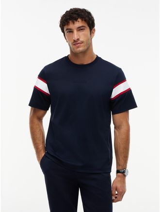 Tommy Hilfiger Mens Varsity Stripe Interlock T-Shirt - Navy Blue - XL