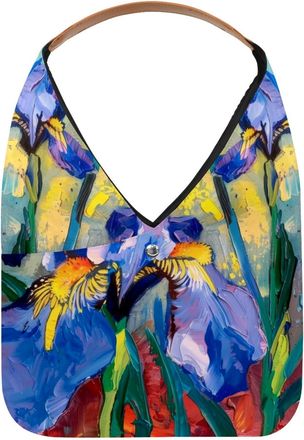 Generic Iris Flower Painting Reusable Lightweight Grocery Bags - Foldable Into Compact Pouch, Washable & Sturdy, Multipurpose for Shopping and Travel