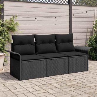 vidaXL Vidaxl - Conjunto De Sof&aacute; De Jard&iacute;n 3 Pcs Negro 196 X 62 X 85cm