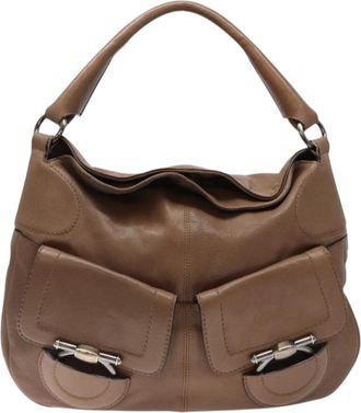Ferragamo Vintage Handbag Leather Brown Leather Handbag (Pre-Owned)