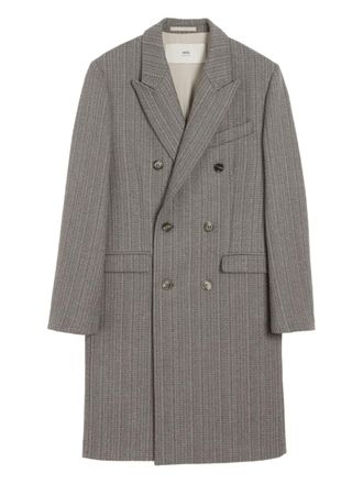 Ami herringbone double-breasted coat - men - Virgin Wool/Polyamide/Wool/Silk/Polyester/Polyester/Cotton - 44 - Grey