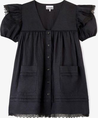 Ganni Black Mini Dress in Linen - Size 10/12