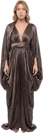Balmain Brown V Neck Maxi Dress