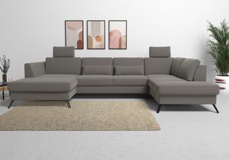 Sit&more Wohnlandschaft »Olsen U-Form« inklusive Sitztiefenverstellung, wahlweise mit Bettfunktion, 15cm hoch