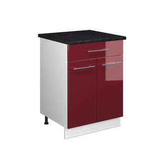 Vicco Mueble Bajo Para Fregadero/placa Fame-line, Rojo Burdeos Alto Brillo/blanco, 60 Cm Con Caj&oacute;n, Et Antracita, Vicco