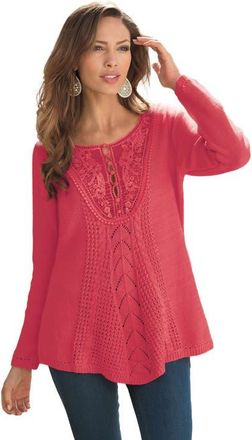 Roaman's Plus Size Lace Yoke Pullover Sweater in Antique Strawberry at Nordstrom, Size Medium