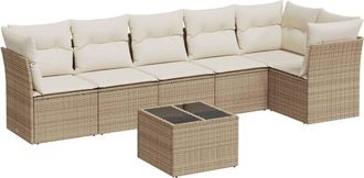 vidaXL 7 Piece Garden Sofa Set with Cushions Beige Poly Rattan vidaXL