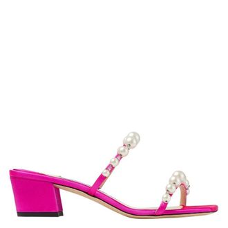 Jimmy Choo London Amara 45 Pearl Embellished Satin Mules, Brand Size 36 ( US Size 6 )