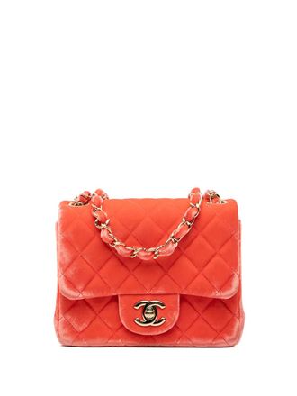 Chanel 2015-2016 Mini Square Classic Velvet Single Flap crossbody bag - Orange