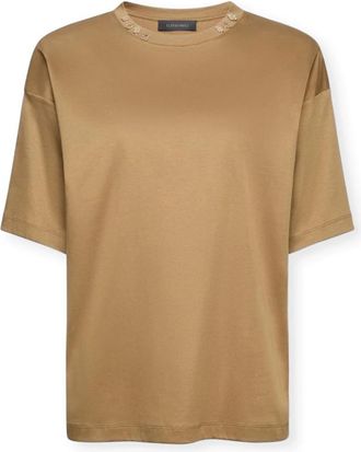 Elena Miro T-shirt met Monogram applicaties - Dames - T-shirts - Bruin - M - Katoen - Tops