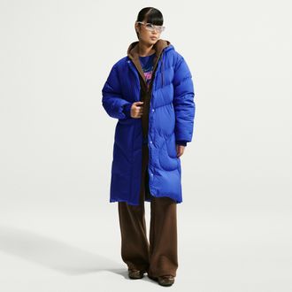 Nike Womens Nike Sportswear Swoosh Series Loose Storm-FIT Hooded Down Parka in Blue | IO9639-417