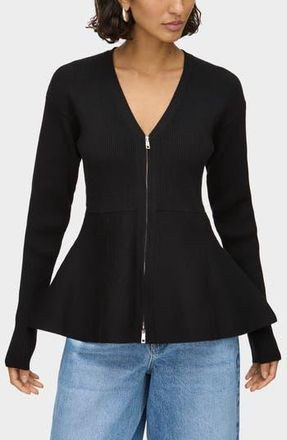 Aligne Peplum Detail Rib Zip Cardigan in Black at Nordstrom Rack, Size Small