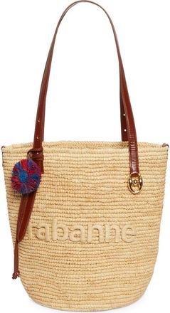 Paco Rabanne Logo Raffia Tote in Natural /Light Gold at Nordstrom