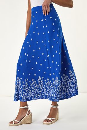 Roman Floral Border Print Stretch Skirt
