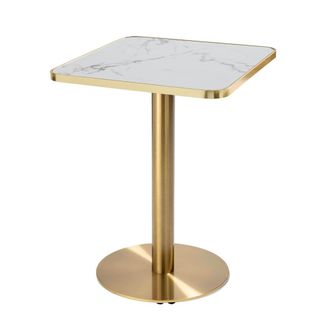 Oviala Mesa de comedor 60 cm con patas doradas y tablero de m&aacute;rmol blanco/oro